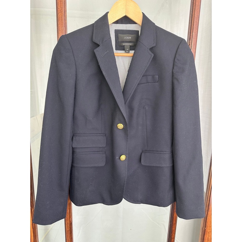 J.Crew Schoolboy Wool Blend Blazer Women's 2 Navy Long Sleeve Collared Pockets